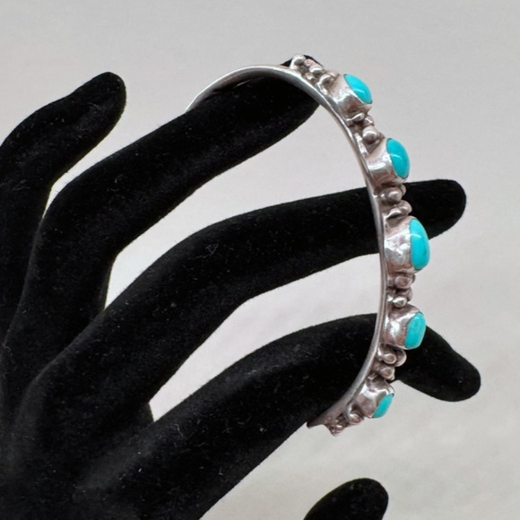 Navajo Vintage Sterling Silver and Turquoise Bracelet Cuff - Picture 2 of 6